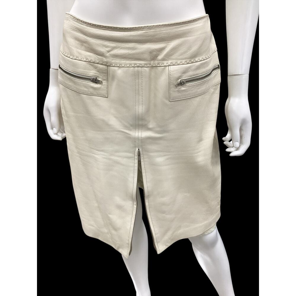 Vintage Caché Skirt Women’s SizeM Genuine Leather Lined Knee Length Faux Pockets